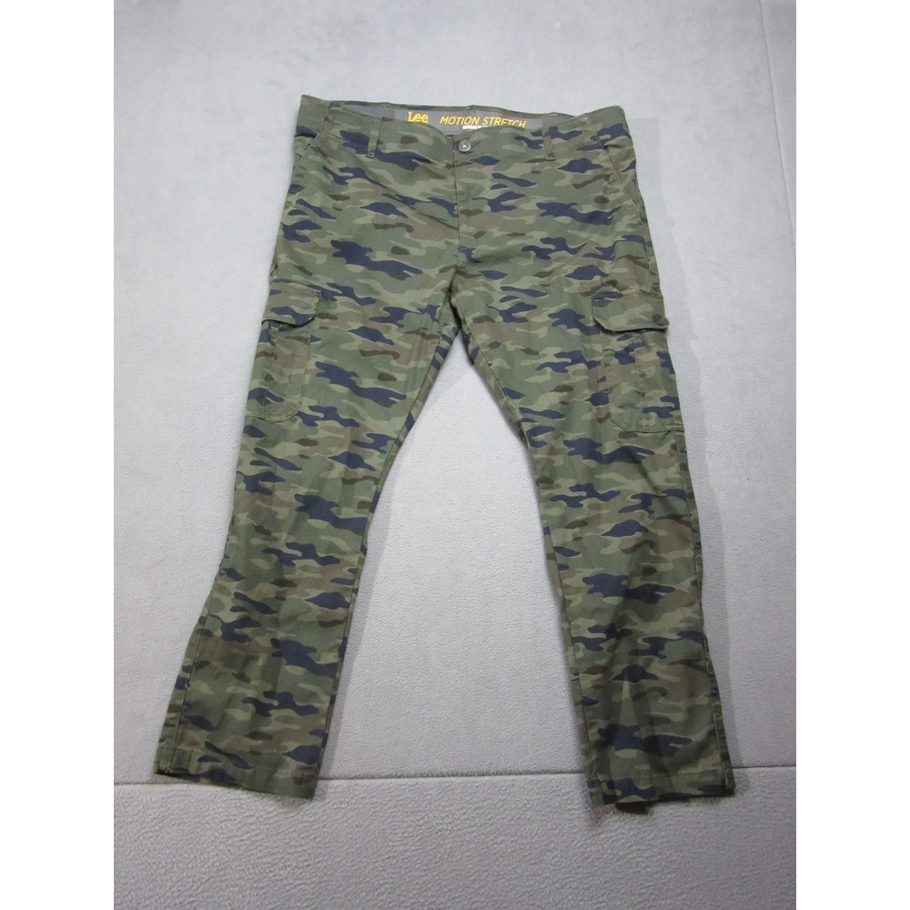 Lee Cargo Pants Mens 40x30 Green Camo Motion Stretch Straight Leg Outdoor